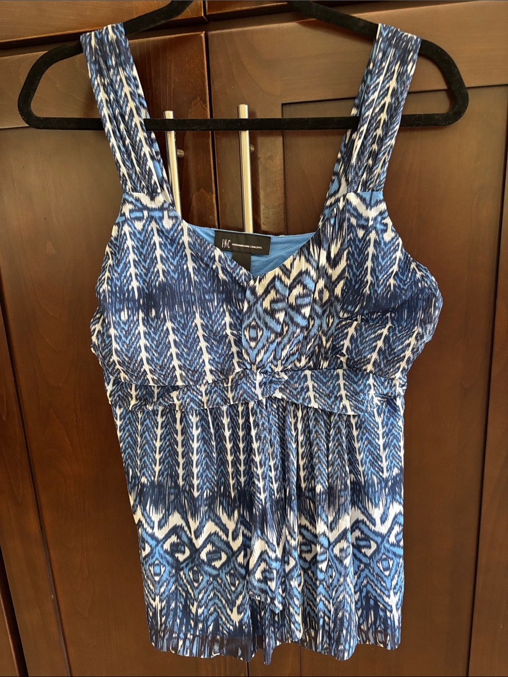 INC International Concepts Blue & White Patterned Tank Top